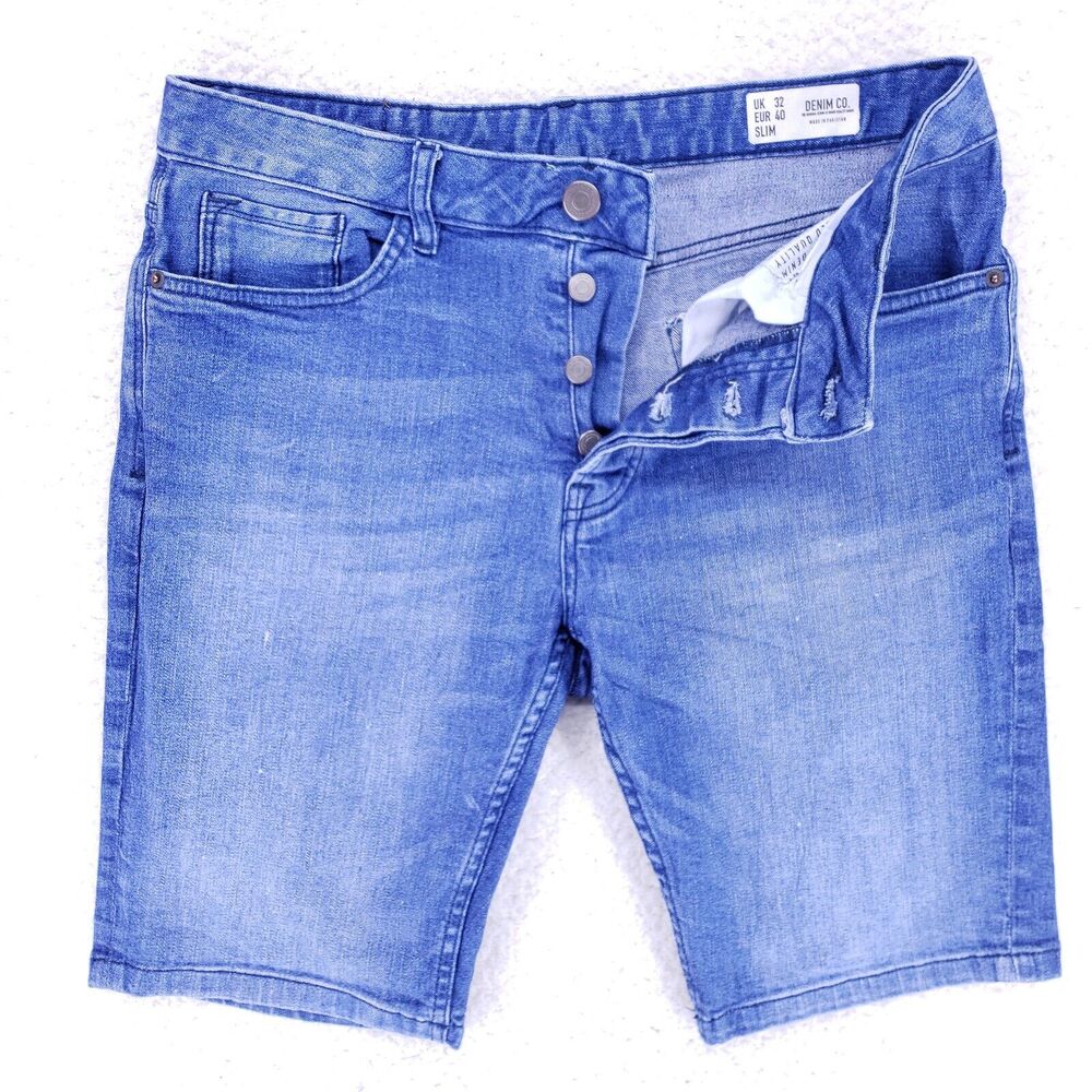 Denim Co Jean Shorts Denim Cotton Mens SZ 32 Blue Straight VTG 90s Button Fly